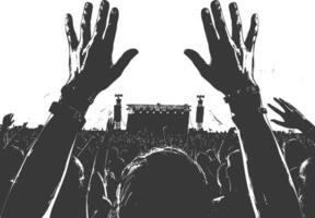 AI generated Silhouette hands raised at a music festival black color only vector