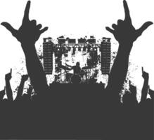 AI generated Silhouette hands raised at a music festival black color only vector