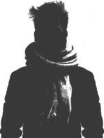 AI generated Silhouette man with snow scarf black color only vector
