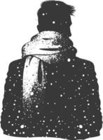 AI generated Silhouette man with snow scarf black color only vector