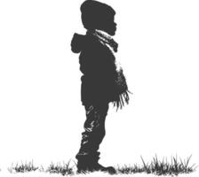 AI generated Silhouette little boy with snow scarf black color only vector