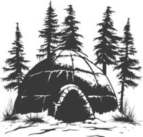 AI generated Silhouette igloo the Eskimo tribal House black color only vector