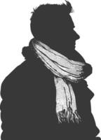 AI generated Silhouette man with snow scarf black color only vector