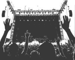 AI generated Silhouette hands raised at a music festival black color only vector