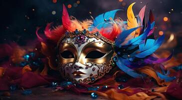 AI generated colorful masquerade mask against colorful background photo
