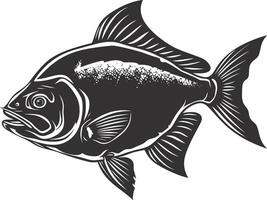 AI generated Silhouette piranha fish animal black color only full body vector