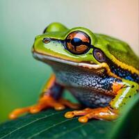 ai generado un rana con un brillante naranja y amarillo cara foto