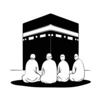 The Kaaba ramadan doodle icon lineart style vector