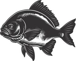 AI generated Silhouette piranha fish animal black color only full body vector