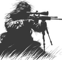 AI generated Silhouette sniper in action black color only full body vector