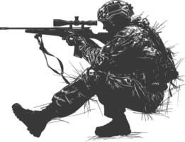 AI generated Silhouette sniper in action black color only full body vector