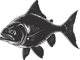 AI generated Silhouette piranha fish animal black color only full body vector