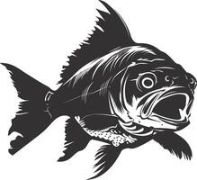 AI generated Silhouette piranha fish animal black color only full body vector