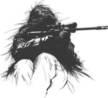 AI generated Silhouette sniper in action black color only full body vector