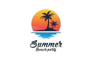 Summer beach logo template with ocean creative concept Premium Vector