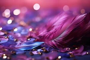 AI generated purple background with feathers and confetti photo