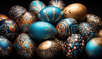 AI generated a group of colorful decorated easter eggs photo