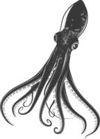 AI generated Silhouette squid animal black color only full body vector