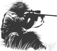 AI generated Silhouette sniper in action black color only full body vector