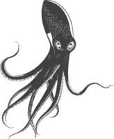 AI generated Silhouette squid animal black color only full body vector