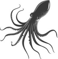 AI generated Silhouette squid animal black color only full body vector