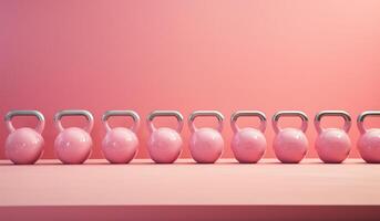 AI generated a group of pink kettlebells on a table with a pink wall photo