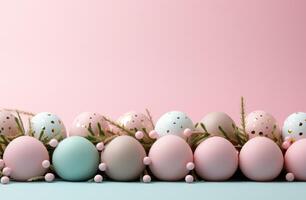 AI generated easter egg arrangement on light pink background photo