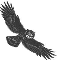 AI generated Silhouette owl bird animal fly black color only full body vector