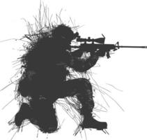 AI generated Silhouette sniper in action black color only full body vector