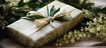 AI generated floral linen wrapped for wedding gift photo