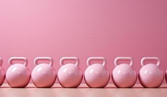 AI generated a group of pink kettlebells on a table with a pink wall photo