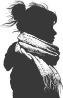 AI generated Silhouette woman with snow scarf black color only vector