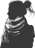 AI generated Silhouette woman with snow scarf black color only vector