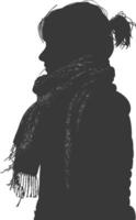 AI generated Silhouette woman with snow scarf black color only vector