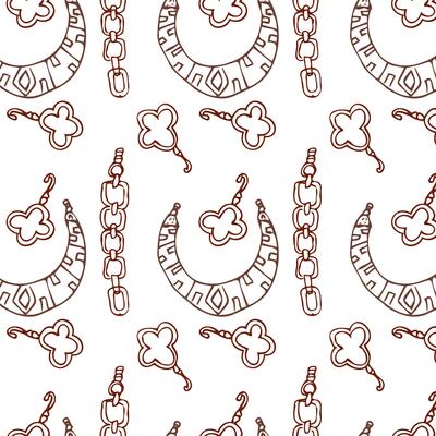 Seamless pattern of sketches various necklace and clover earrings. Vector illustration isolated. Can used for textile, wrapping paper, cover design, beauty background.