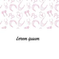 Outline pink background of sketches various female jewerly. Vector illustration isolated. Can used for banner, wrapping paper, cover design, beauty background.