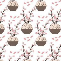 spring or summer floral pattern with vase and flowers with branch. Vector illustration can used for wrapping paper, textile, fabric design, print for clothes, posters.