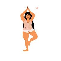 mujer en pie en yoga actitud - mujer sano concepto en períodos. vector ilustración lata usado para sano bandera y tarjetas
