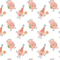 Childish pink monster birthday pattern for holiday vector