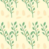 Hand drawn floral pattern with green branches. Vector illustration can used for wrapping paper, textile, clothes print, interior decor.