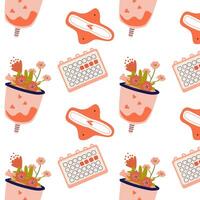 Menstruation reusable supplies for woman seamless pattern. Vector illustration can used for supplies wrapping paper, banner and cards - zero waste concept.