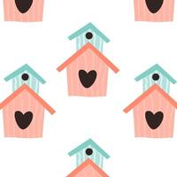 pink and blue birdhouse seamless pattern. Vector illustration isolated. Can used for wrapping paper, textile, clothes. greeting card, wallpapers.