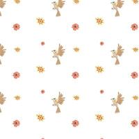 Adorable bird with flower - seamless pattern, minimalistic. Vector illustration can use for wallpaper, poster, print.