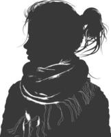 AI generated Silhouette woman with snow scarf black color only vector