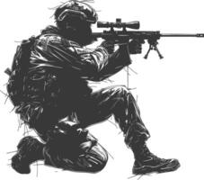 AI generated Silhouette sniper in action black color only full body vector