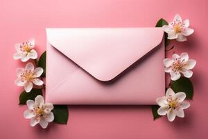 AI generated an envelope with a blue background on a pink background photo