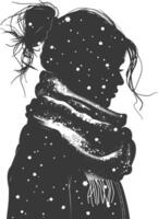 AI generated Silhouette woman with snow scarf black color only vector