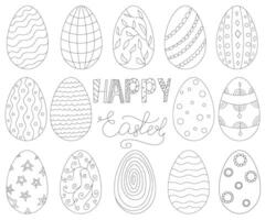 huevos de pascua establecen estilo doodle. Feliz Pascua dibujado a mano aislado sobre fondo blanco. vector