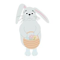 An Easter bunny cartoon rabbit holding a giant Easter egg illustration vector