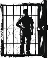 AI generated Silhouette prisoner in jail black color only full body vector